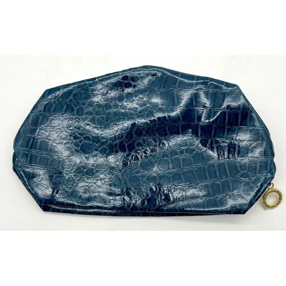 Estée Lauder Makeup Bag Shiny Blue Faux Alligator‎ Skin